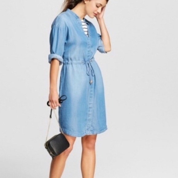 A New Day blue chambray dress with drawstring waist Size Medium - Picture 1 of 11
